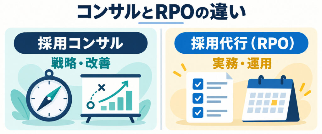 採用コンサルティングと採用代行（RPO）の役割の違いを比較した図