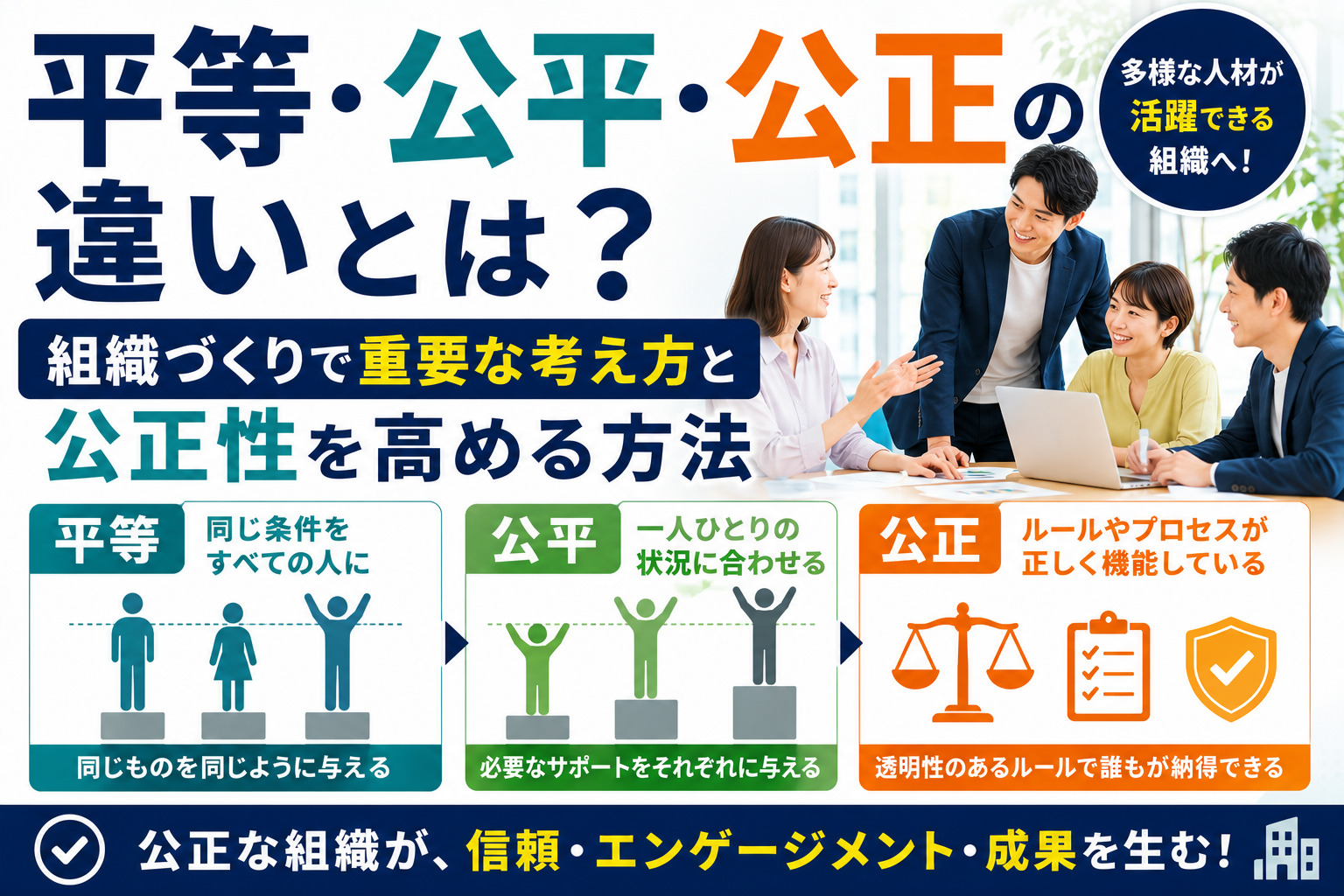 平等・公平・公正の違いとは？組織づくりで重要な考え方と公正性を高める方法